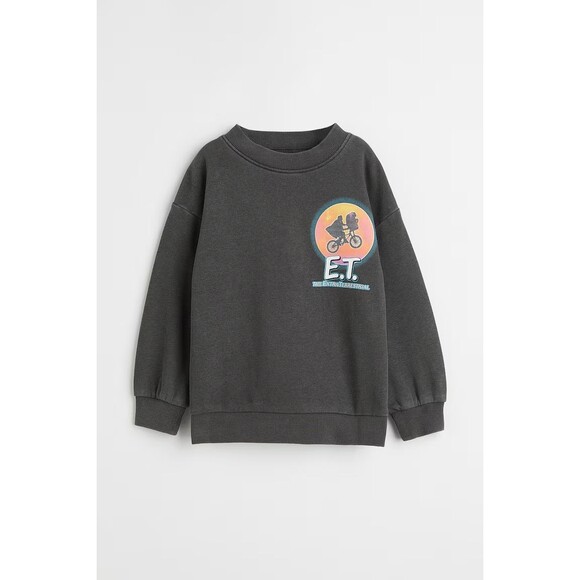 H&M Kids 5T E.T. Extraterrestrial Sweatshirt Dark Grey Oversized Crewneck - Picture 1 of 12